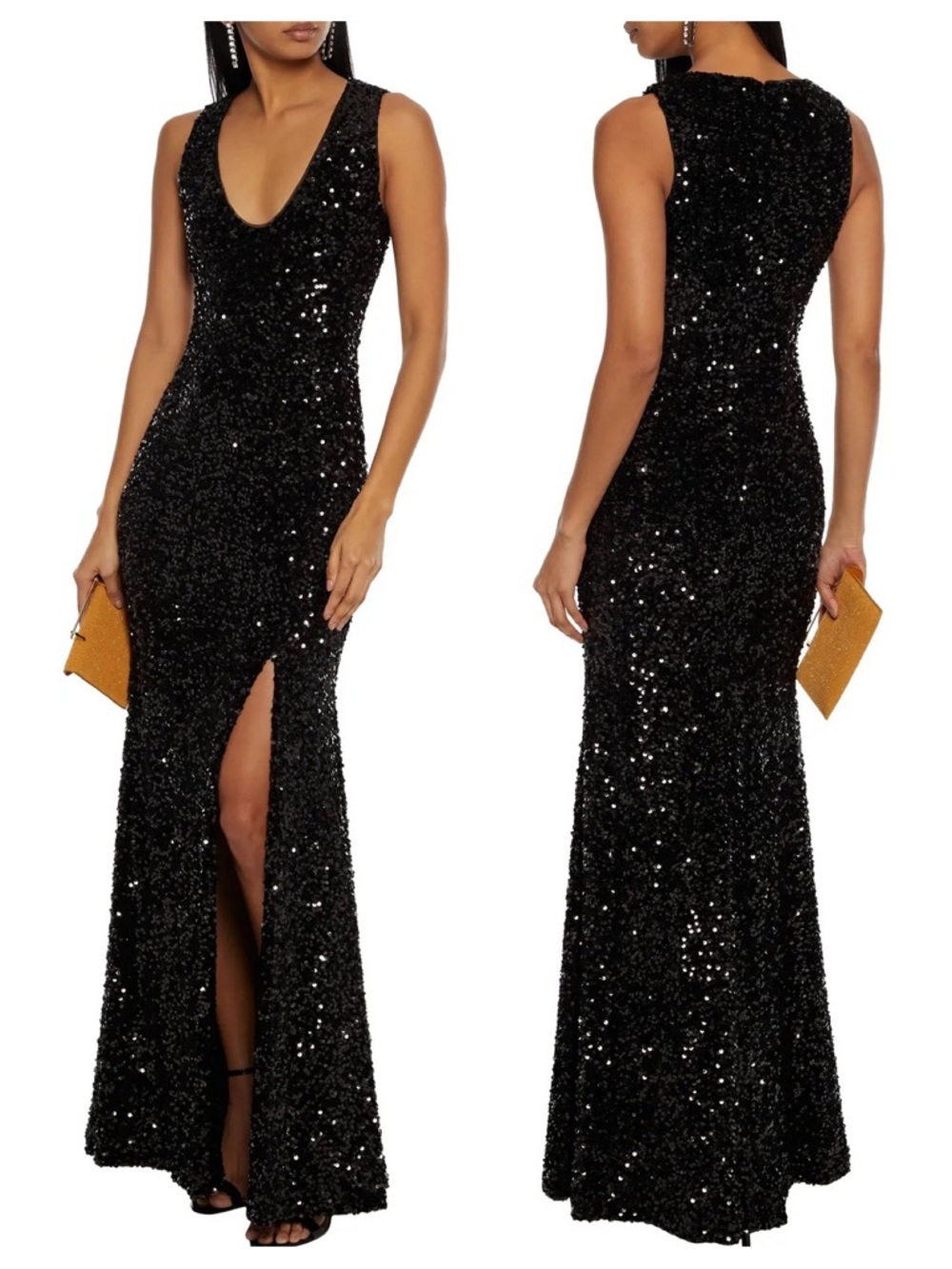 BADGLEY MISCHKA Velvet Sequin Slit Gown - Picture 12 of 12